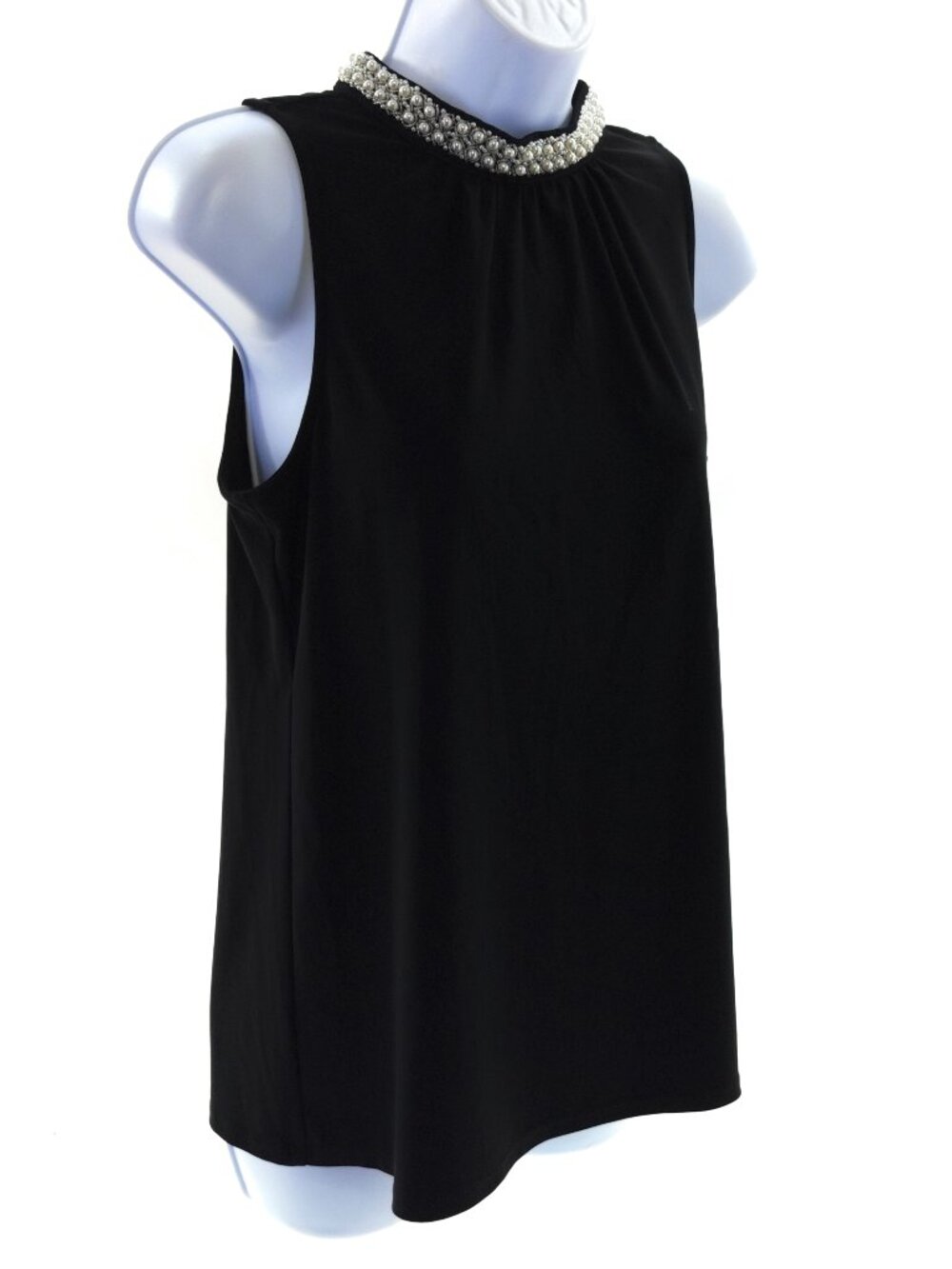 WHBM Black Pearl Beaded Neck Sleeveless Blouse Top Small